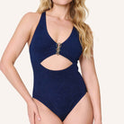 LingaDore A Touch Of Gold Shine badedragt uden bøjle, blå - 8216SS - 353 - Admiral Blue